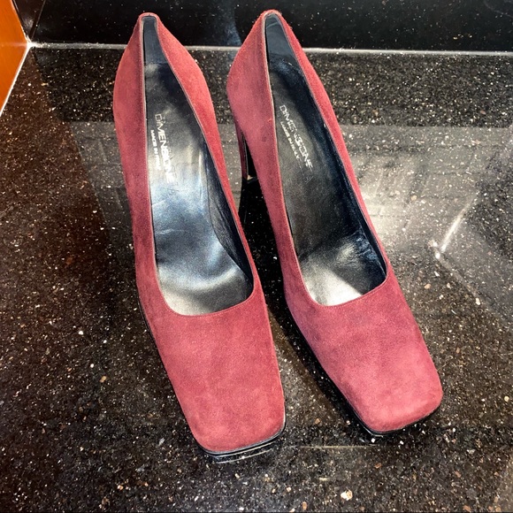 Italian Suede Block Pumps Heels - Eggplant - Picture 2 of 7